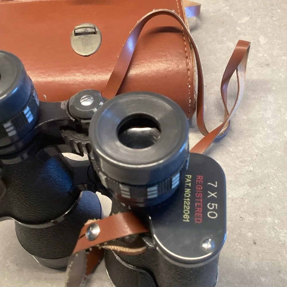 Vintage Black 7x50 Binoculars with Leather Case